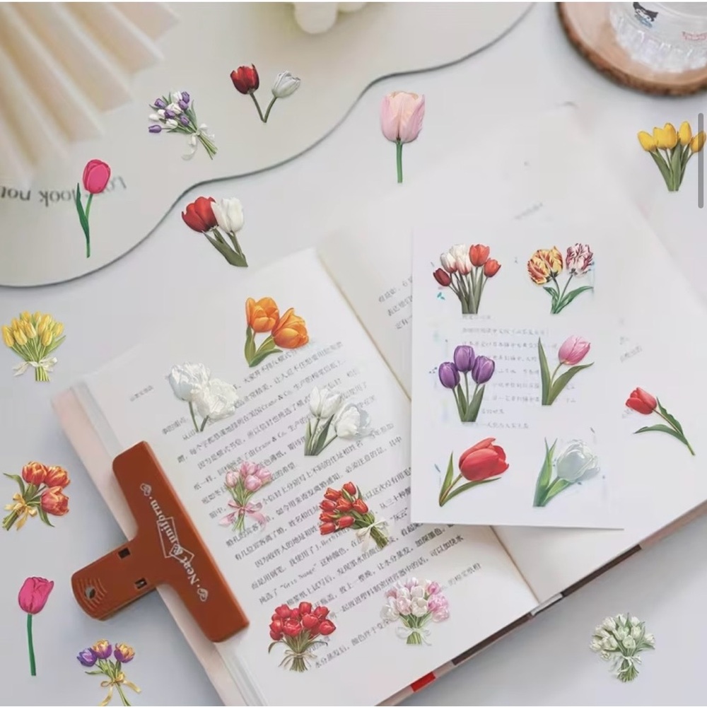 50 Colorful Tulip Flower Stickers Springtime Garden Florals - Picture 4 of 13